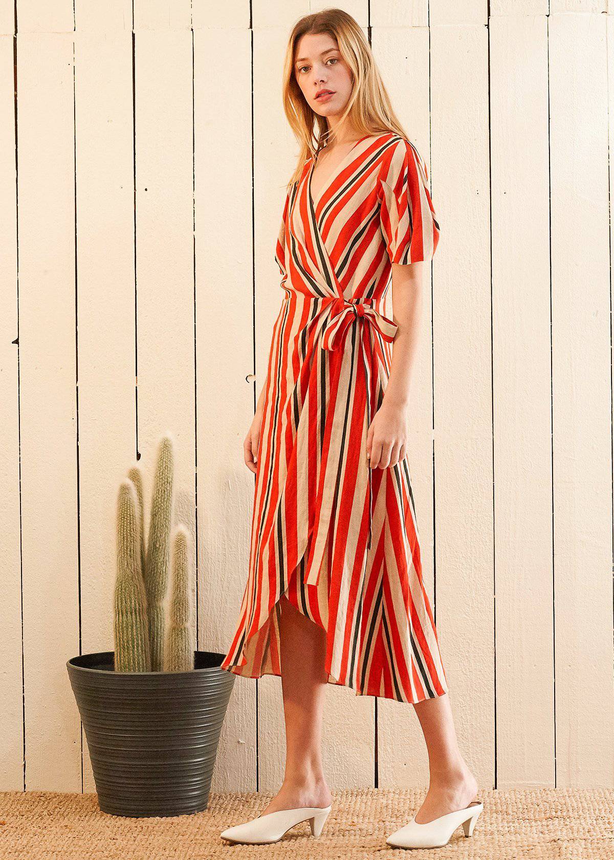 Linen Wrap Dress in Poppy