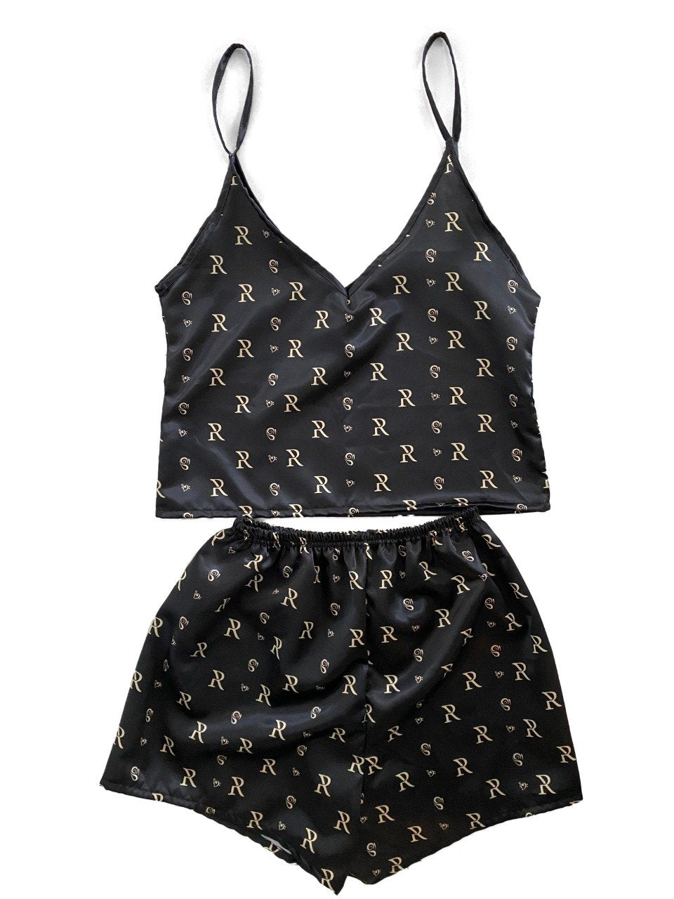 Women's Black Silk Pajama Set