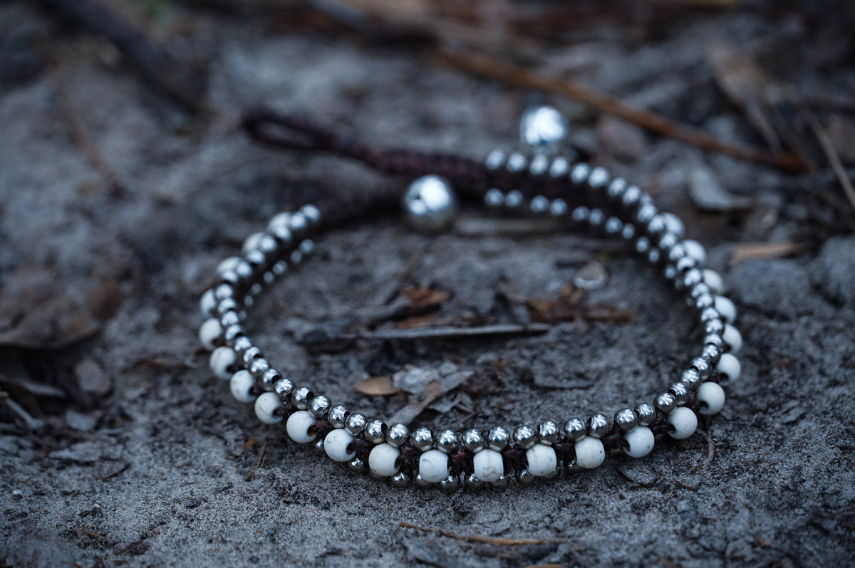 White Band Silver Anklet