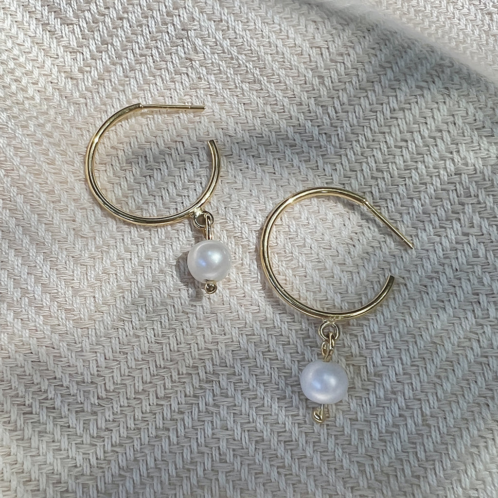 Recycled Bomb Freshwater Pearl Hoop Earrings