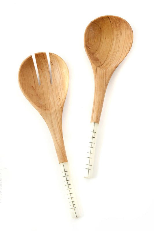 Olive wood and polished bone salad server set