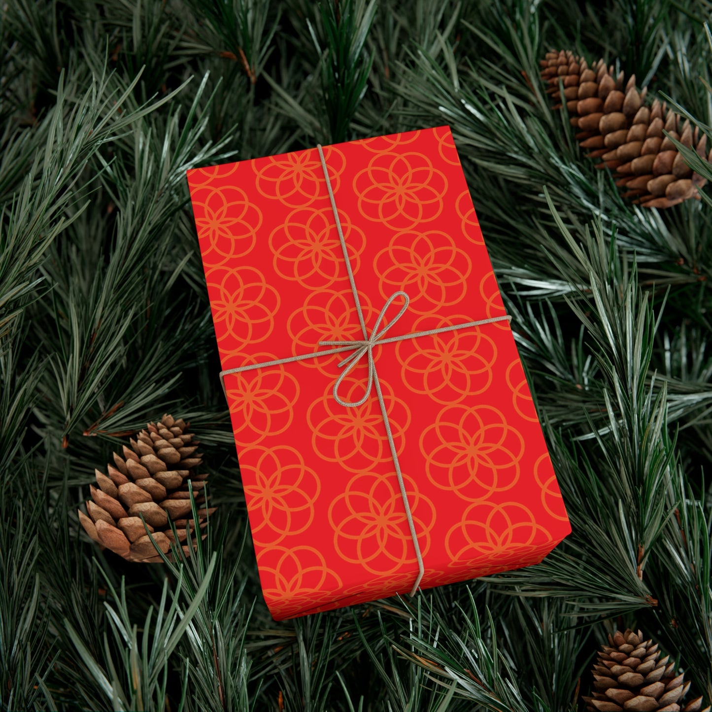 Gift Wrap Paper - Red with Orange Flowers