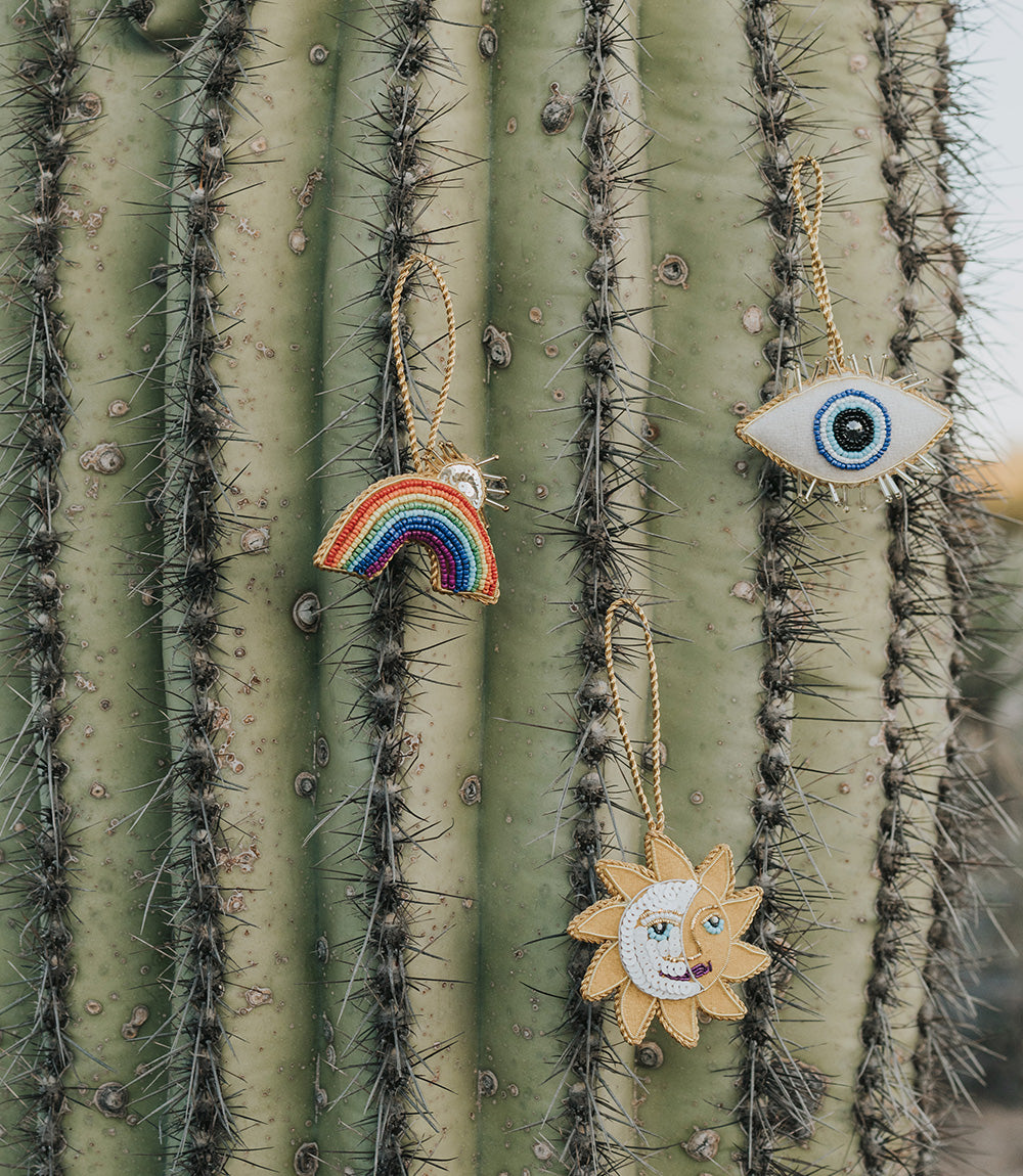 Rainbow Sun Rays Felt Ornament - Hand Embroidered