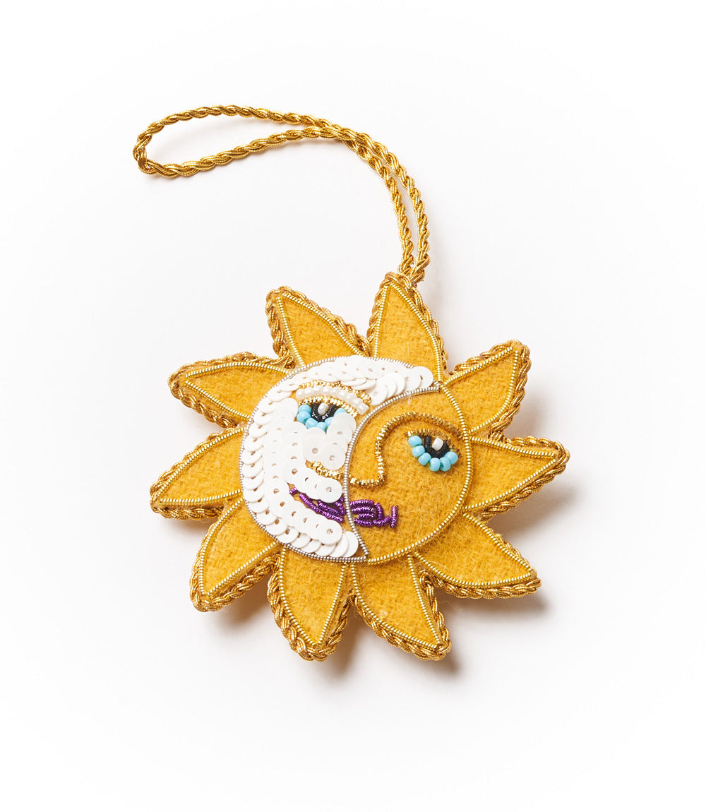 Sun & Moon Felt Ornament - Hand Embroidered