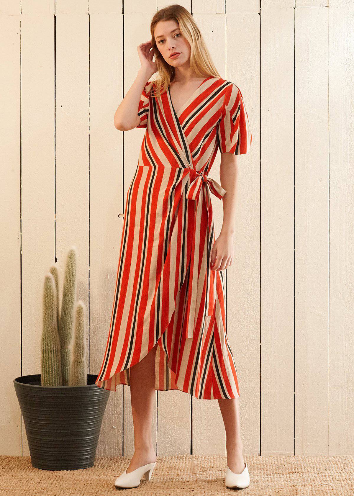Linen Wrap Dress in Poppy