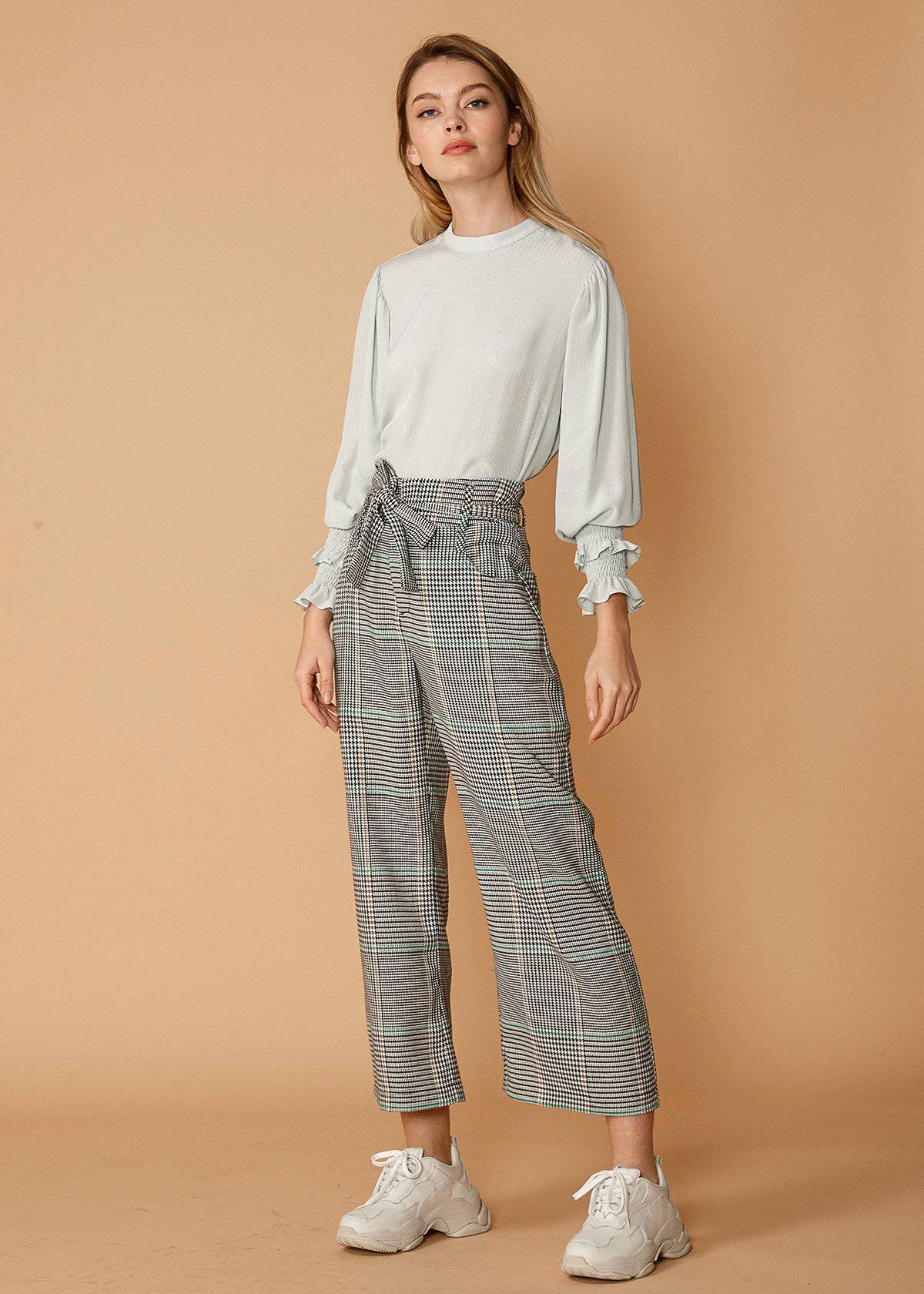 Plaid Tie Waist Cropped Pants