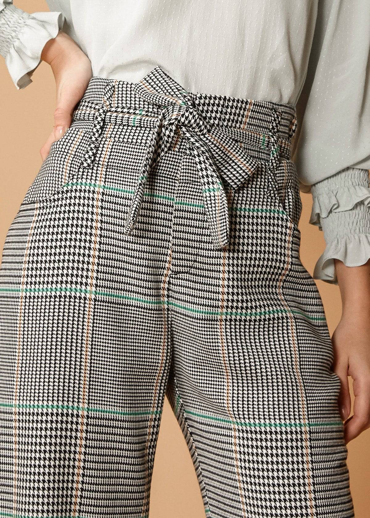 Plaid Tie Waist Cropped Pants