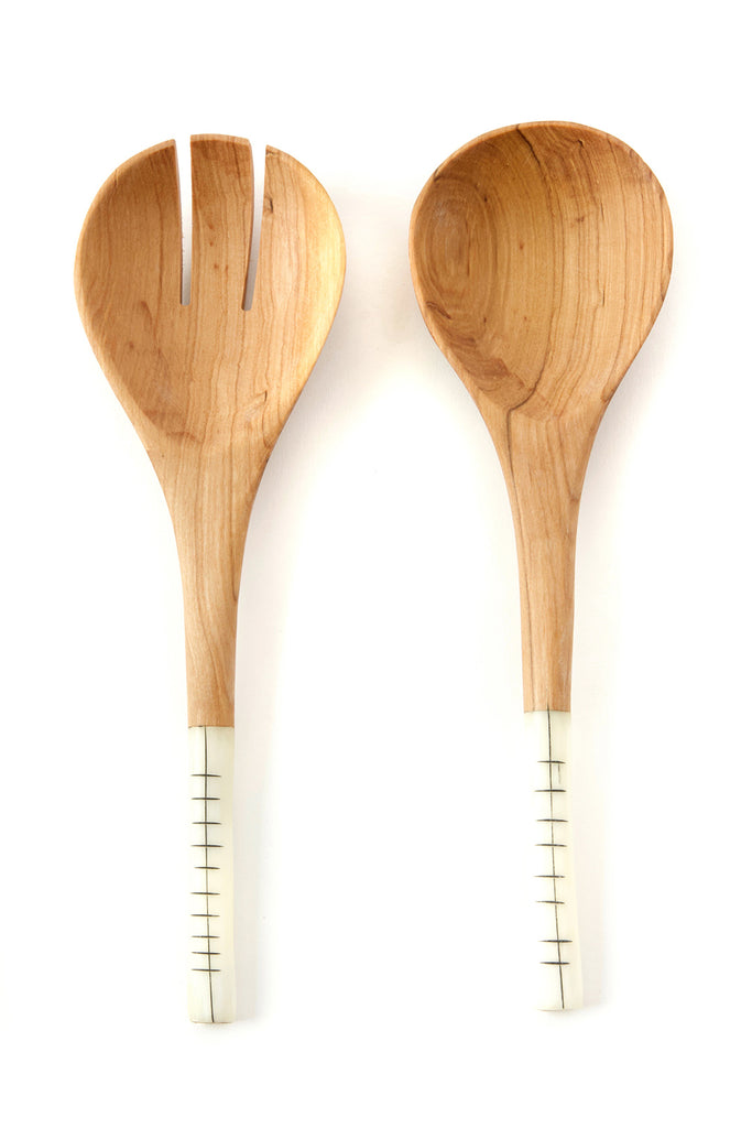 Olive wood and polished bone salad server set