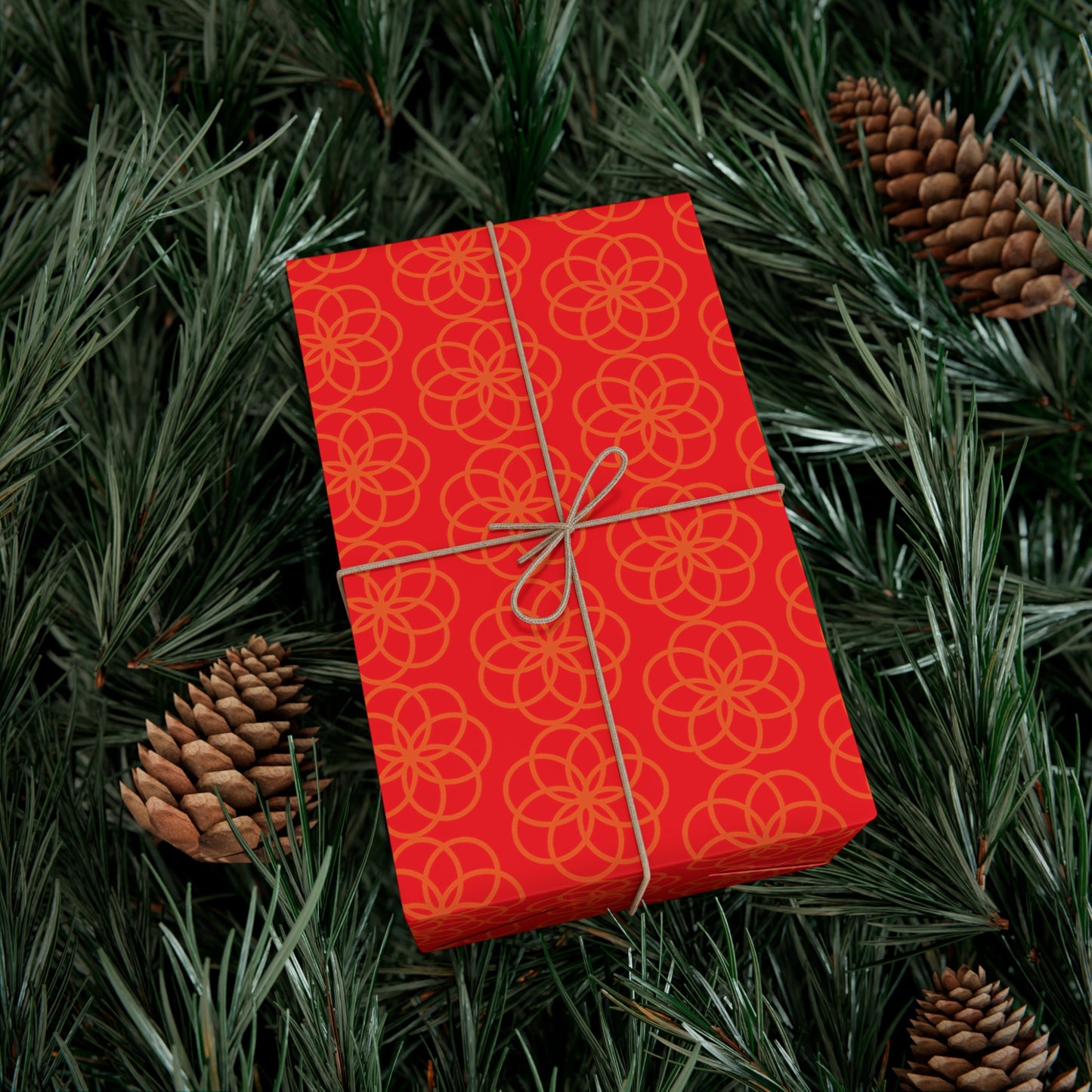 Gift Wrap Paper - Red with Orange Flowers