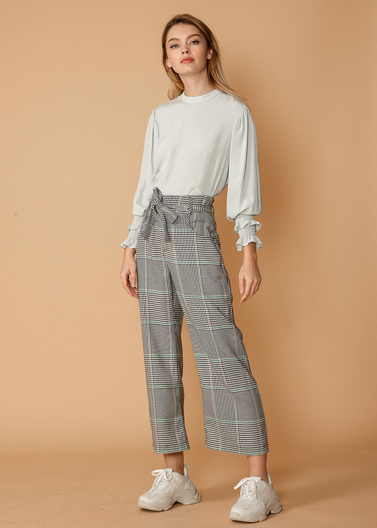 Plaid Tie Waist Cropped Pants