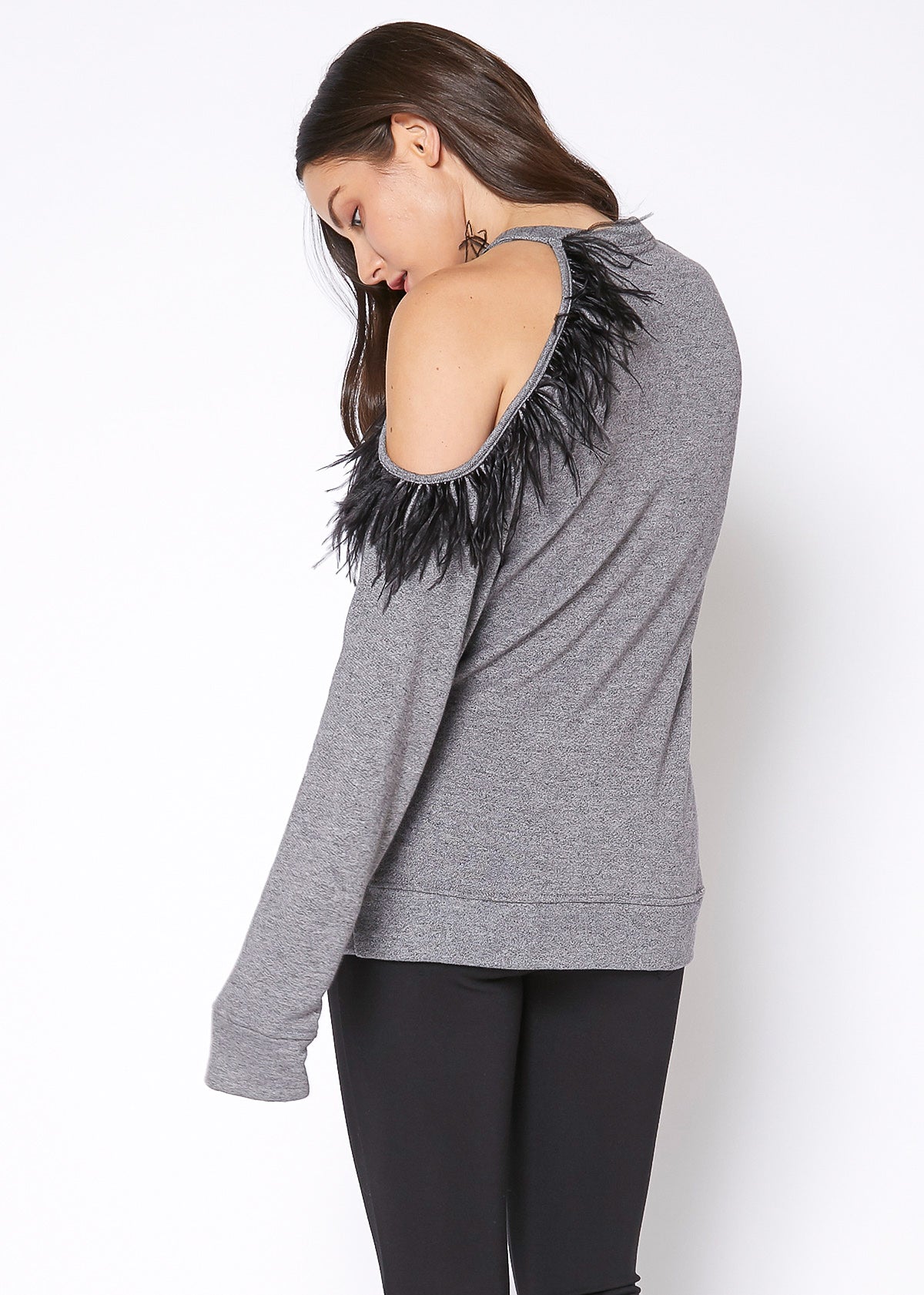 One Shoulder Feather Sweatshirt