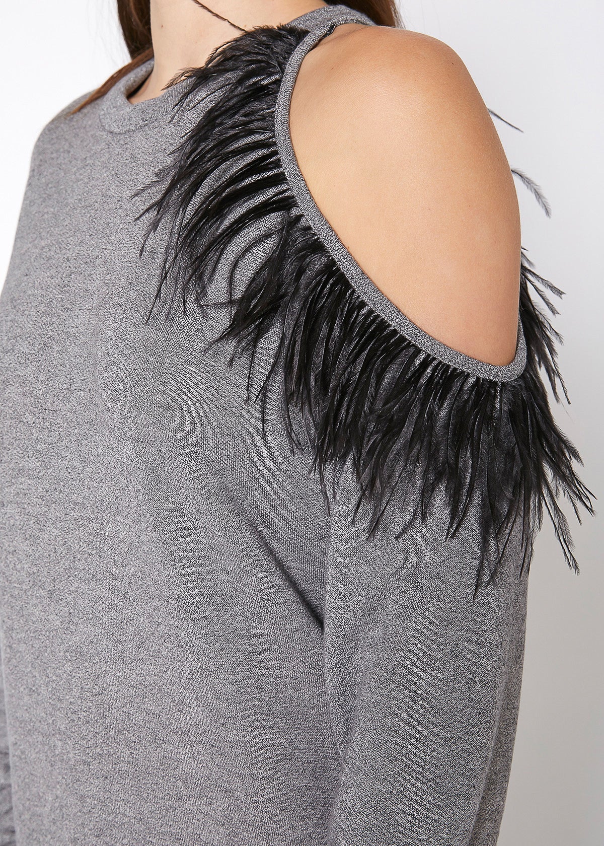 One Shoulder Feather Sweatshirt