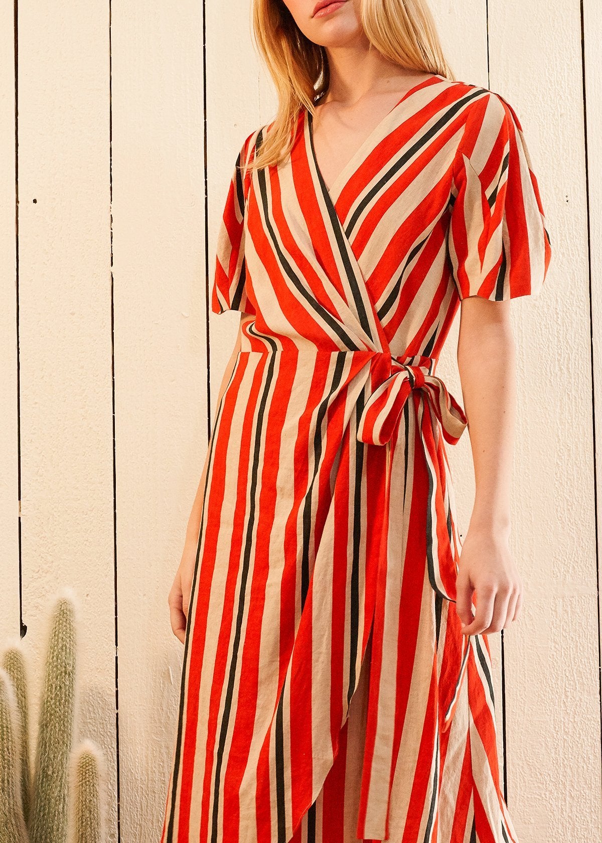 Linen Wrap Dress in Poppy