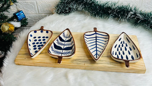 Leaf Appetizer Plates with Wooden Tray