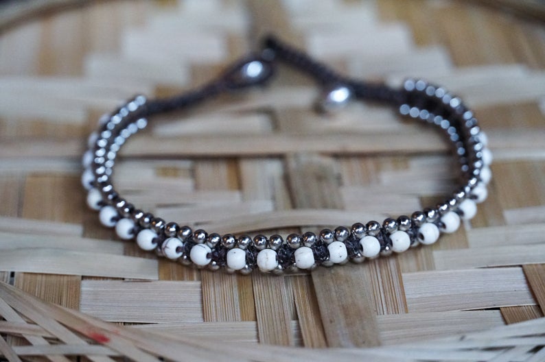 White Band Silver Anklet