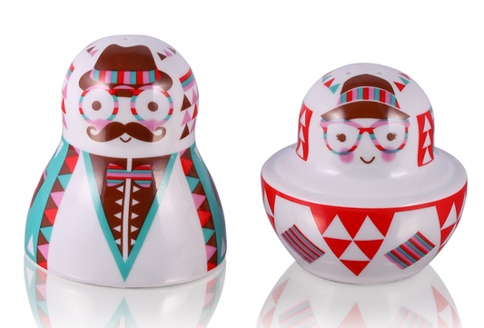 Porcelain Salt and Pepper Set - Matryoshka Hipster