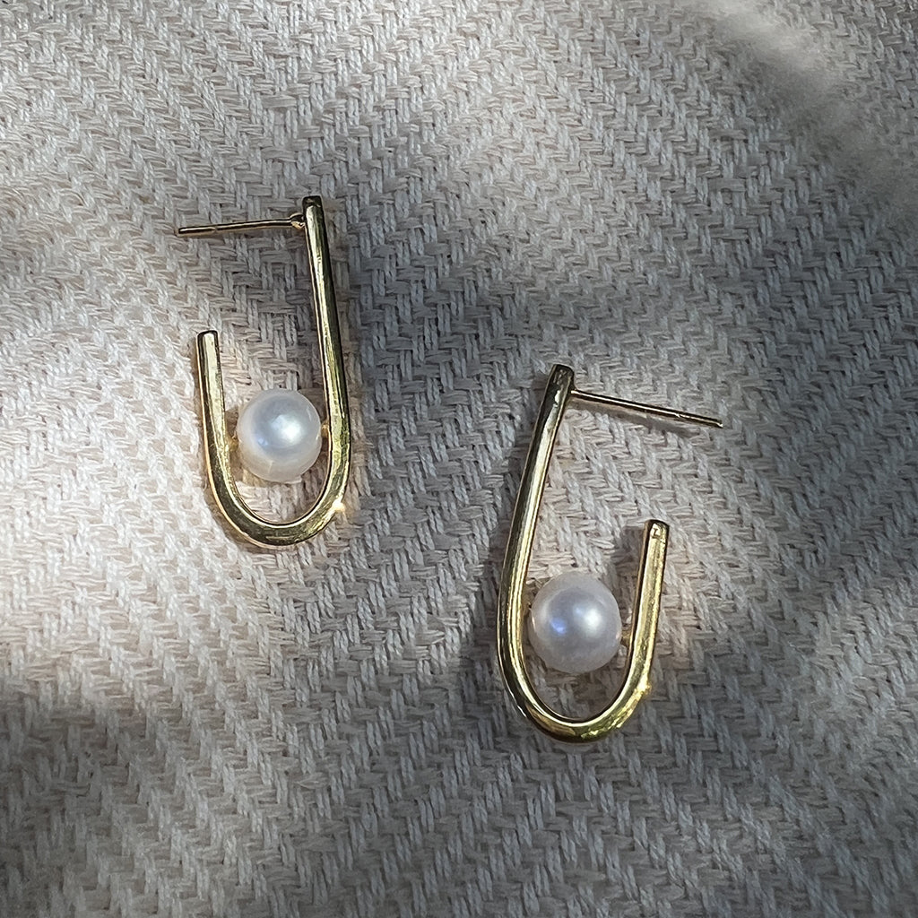 Recycled Bomb J Hoop Freshwater Pearl Earrings